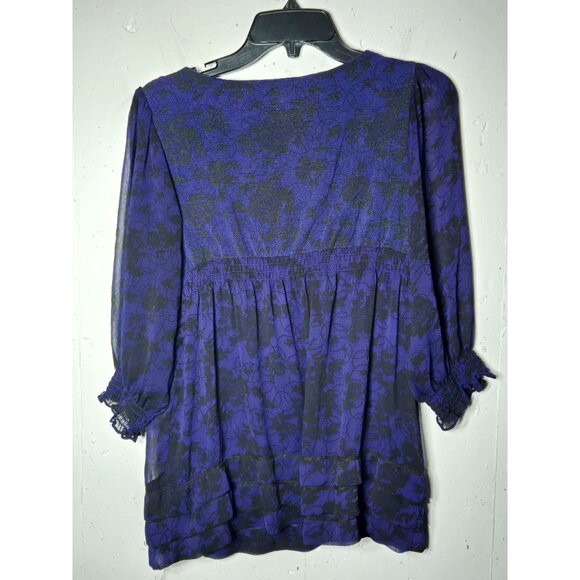 Eci New York Women Purple Dark Floral Blouse Size Medium Whimsigoth Fairy Grunge - Picture 2 of 12
